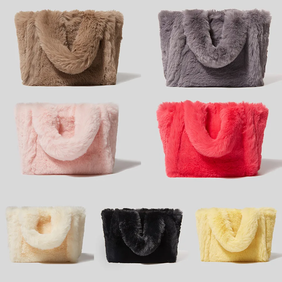 

Fashion Designer Pure Color Plush Simple Shoulder Bag Women Fluffy Bag Casual Handbag Ladies High-quality Mobile Phone Bags