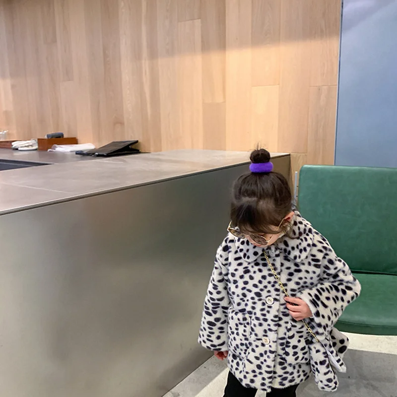 

Mila Chou Children Baby Girls Long Sleeve Leopard Winter Solid Windproof Coat Thicken Warm Pocket Outwear Kids Artificial villi