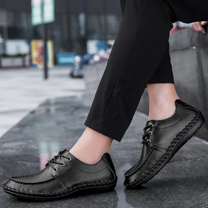 

Leather Mens shoes Luxury Brand 2021 Fashion Handmade Moccasins Men Casual Shoes lace up handmade Black Men's Boat Shoes