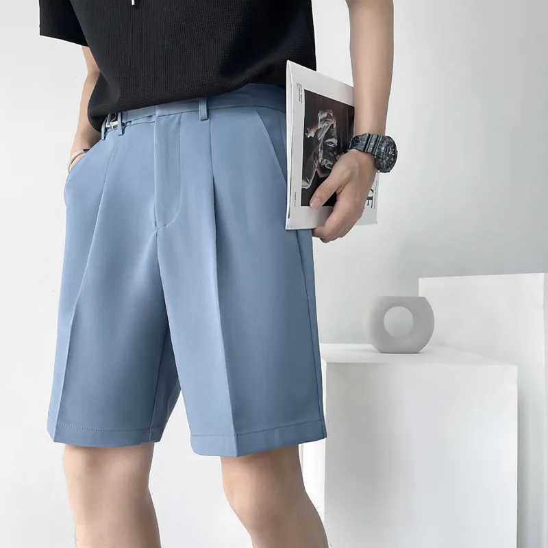 

Summer Blue/white Suit Shorts Men's Slim Fashion Business Society Mens Dress Shorts Korean Straight Casual Shorts Men 29-36