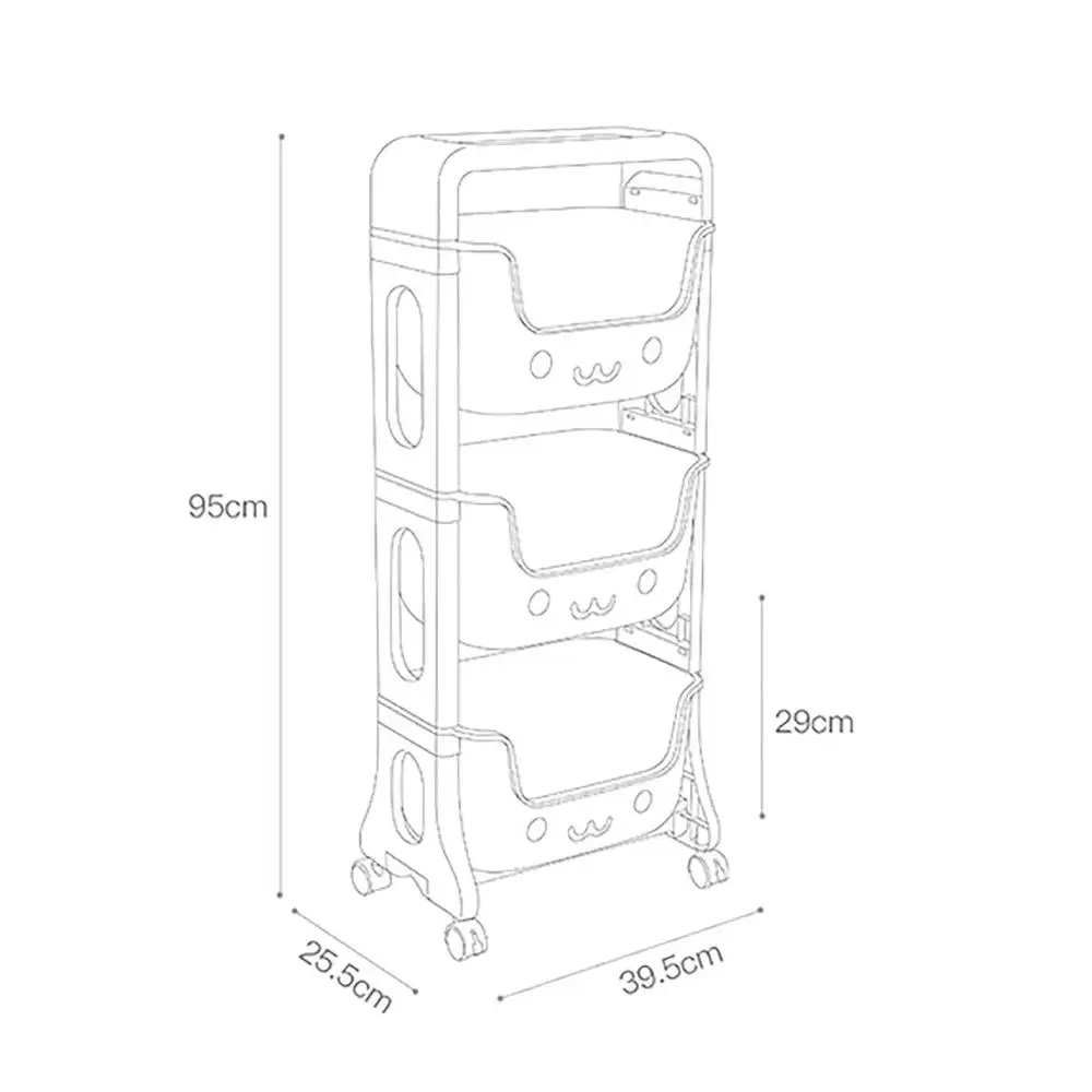 

Children'S Toy Books Organizer 3 Layers Floor Small Cart Racks Bedroom Bedside Snacks Finishing Shelf With 4 Wheels