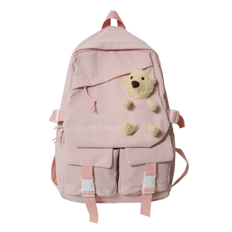 

Axzspdy school bags for teenage girls ins campus backpack junior high school students contrast color cute bear doll backpacks