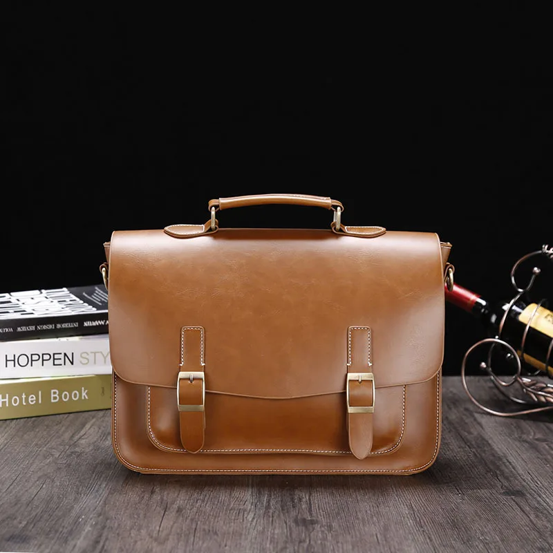 

New business Crazy Horse Pu briefcase men's Single Shoulder Messenger Bag
