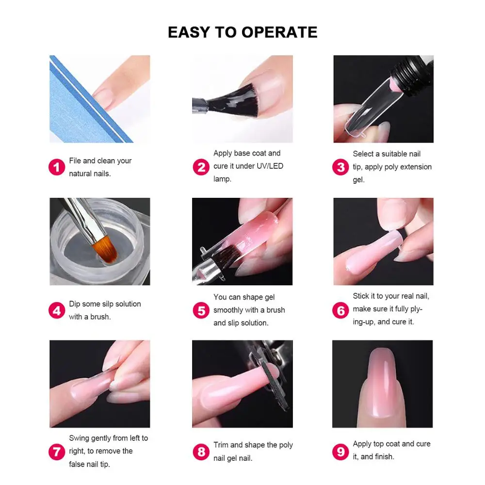 

4/6/9PCS Poly Nail Gel Kit Pure Colors Glitter Shiny Extension Gel Kit Nail Builder Gel Poly Nail Art Tools Manicure Design