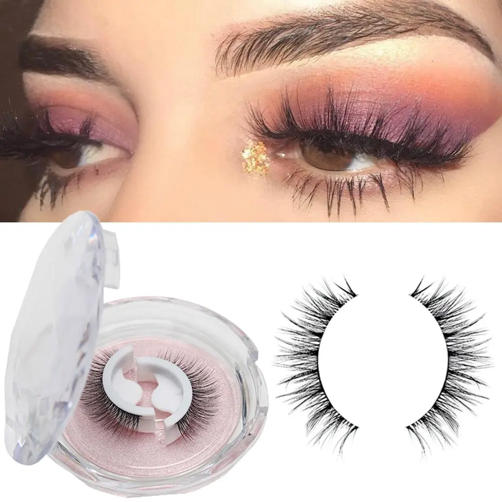 

1 Pair 3D Mink Self-adhesive False Eyelashes Natural Curly Thick Wispy Lashes No Glue Needed Women Beauty Eye Extension Tools