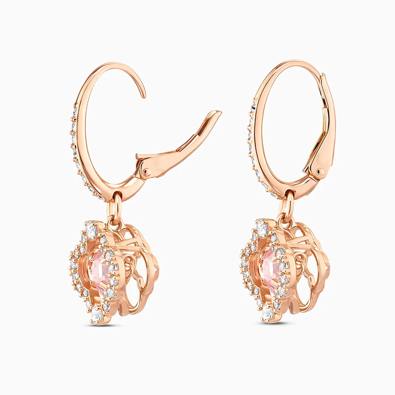 

Fashion SWA New SPARKLING DANCE CLOVER Pierced Earrings Charming And Vibrant Pink Flowers Decorated For Women Romantic Gift