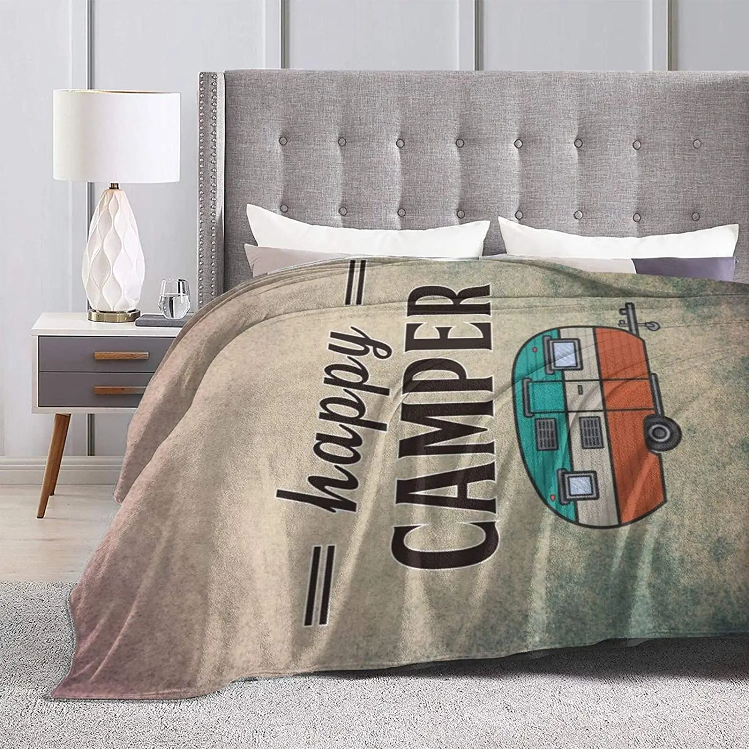 買取 かわいいレトロ漫画ハッピーキャンプフランネル毛布ソフトぬいぐるみふわふわ冬暖かいウール毛布ソファベッド椅子50 × 40インチ