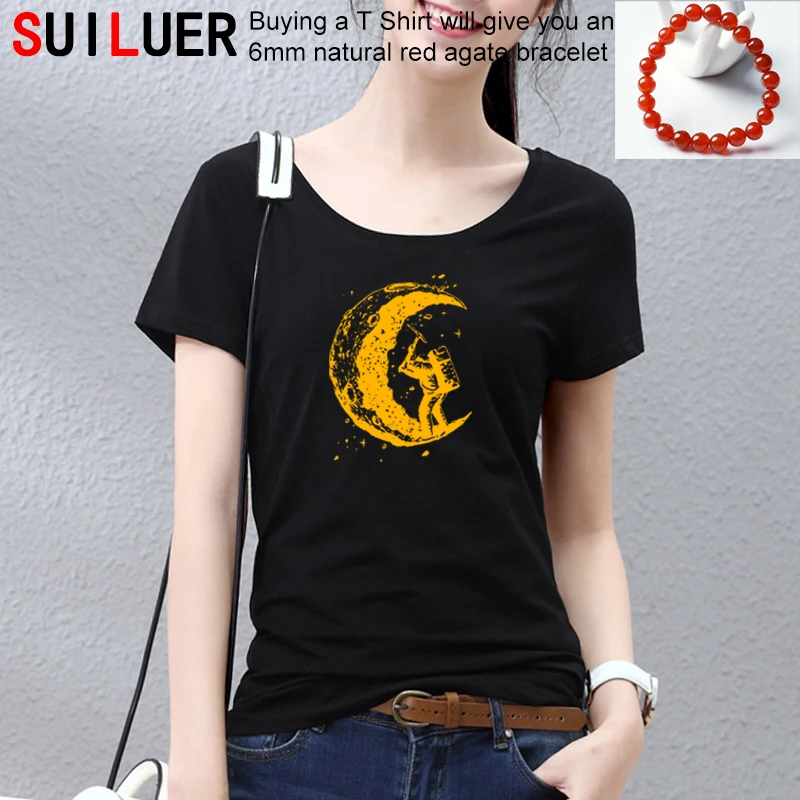 

Top Quality fashion digging the moon print Women T shirt Slim Fit cotton Girls Tshirt Short sleeve Famale's tee shirts tops S206