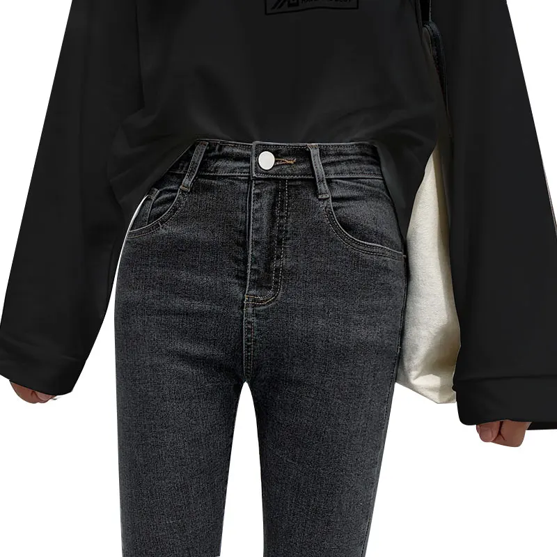 

Smoky Gray Jeans Women's Pants 2020 New Autumn Winter Fleece-Lined High Waist Slimming and Tight Stretch Skinny Trousers