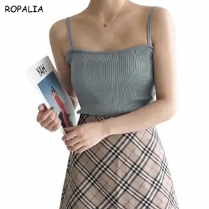 Модный сексуальный трикотажный топ, женский сексуальный жилет без рукавов, футболка, женские облегающие Короткие топы на бретельках, топ, базовые майки без рукавов