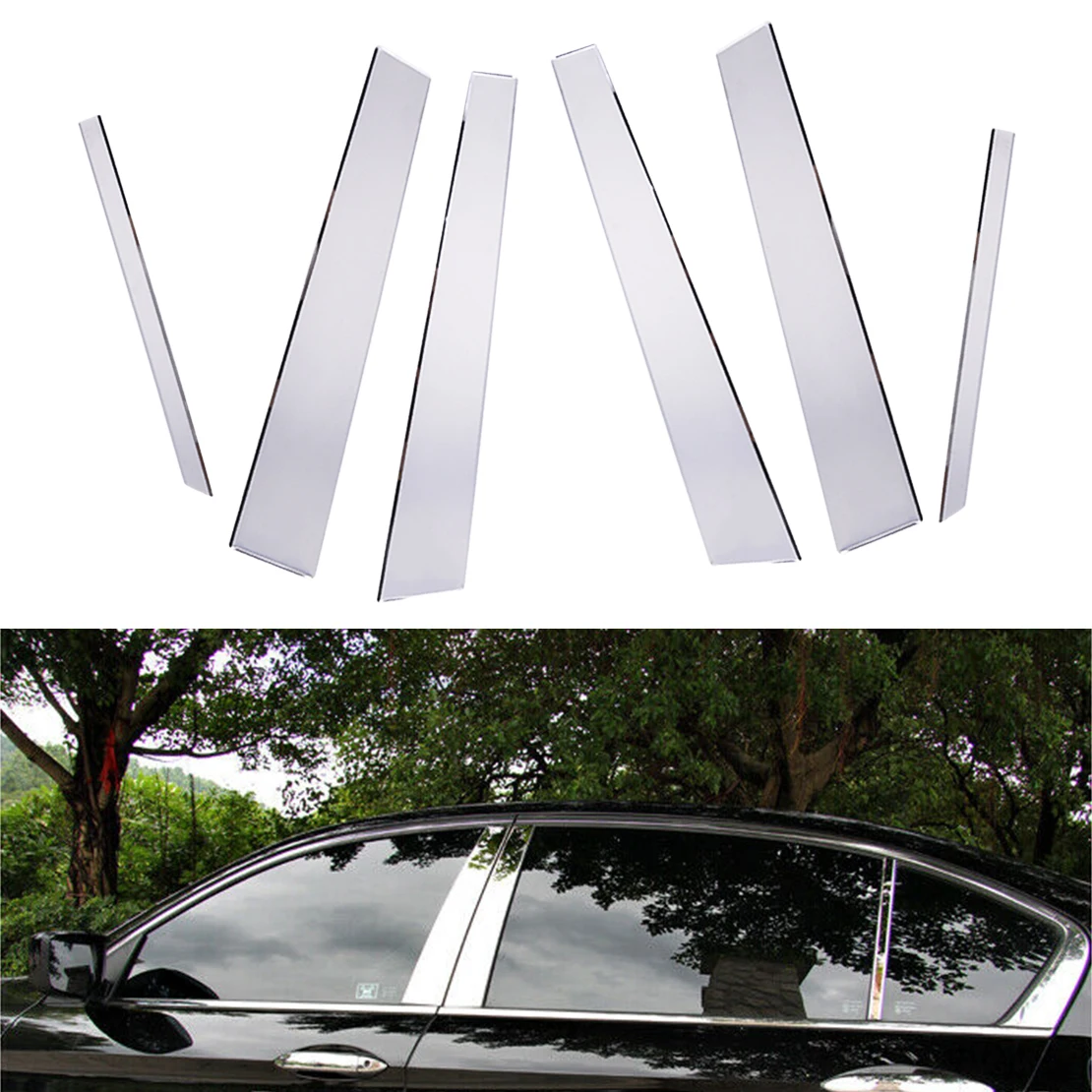 

beler Chrome Stainless steel 6PCS Pillar Post Trim Door Strip fit for Honda Accord 2003 2004 2005 2006 2007