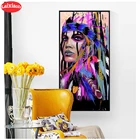 Алмазная 5D живопись сделай сам, абстрактное искусство, окрашенная индейская женщина, перья, полная квадратная круглая вышивка, мозаика для домашнего декора