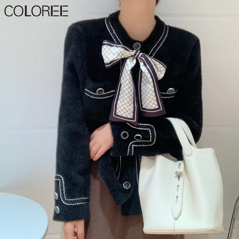

Trui Vrouwen 2021 Koreaanse Mode Elegante Boog Zakken Gebreide Vest Mujer Herfst Winter Kleding Streetwear