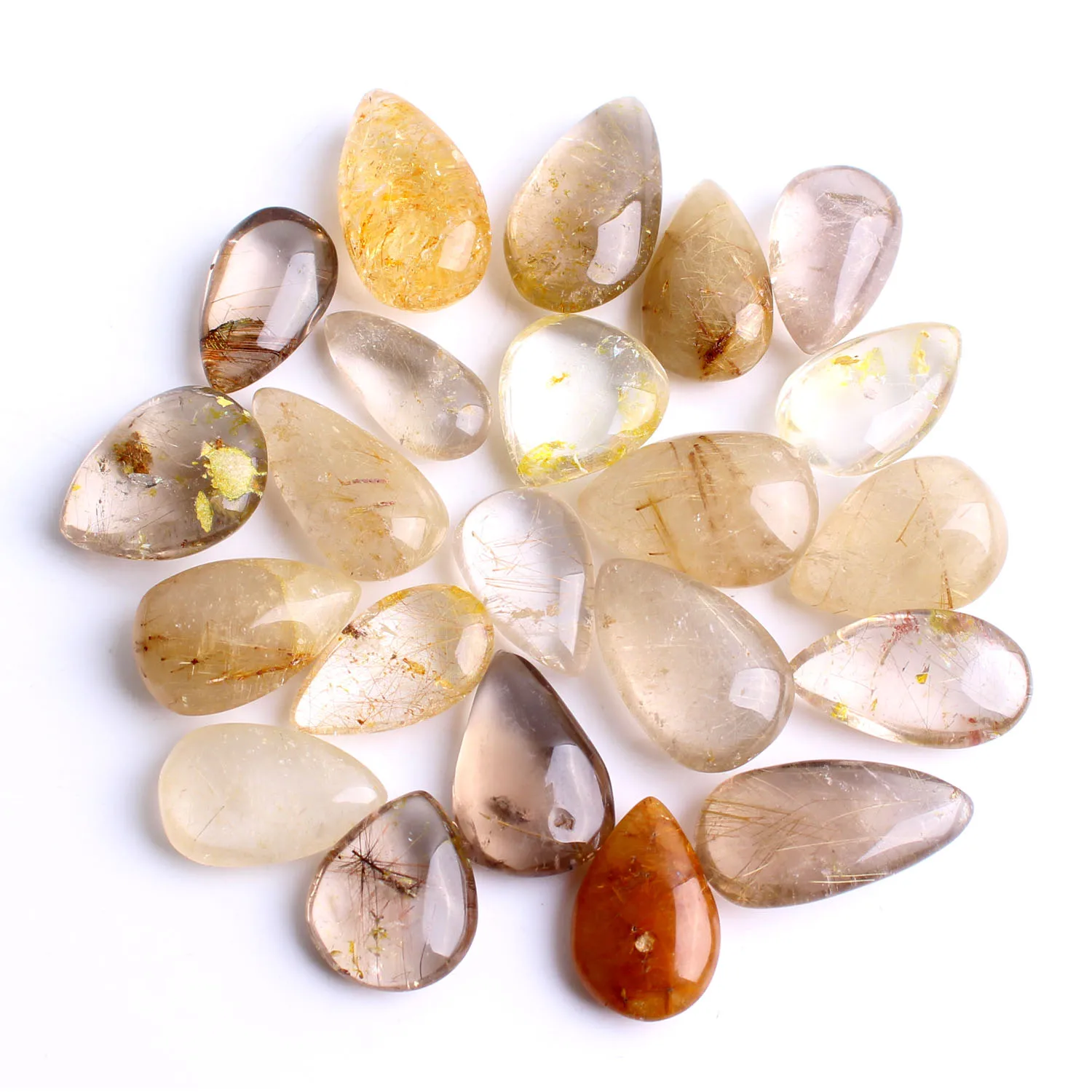 

Wholesale Cheap 50/100pcs Natural Gold Rutilated Quartz Crystals Water Drop Shaped Pendant Necklace DIY Hair Stone Gems Gift