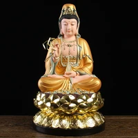 30cm asia home shrine protection buddhism bless family safe health good luck golden body guan yin avalokitesvara buddha statue