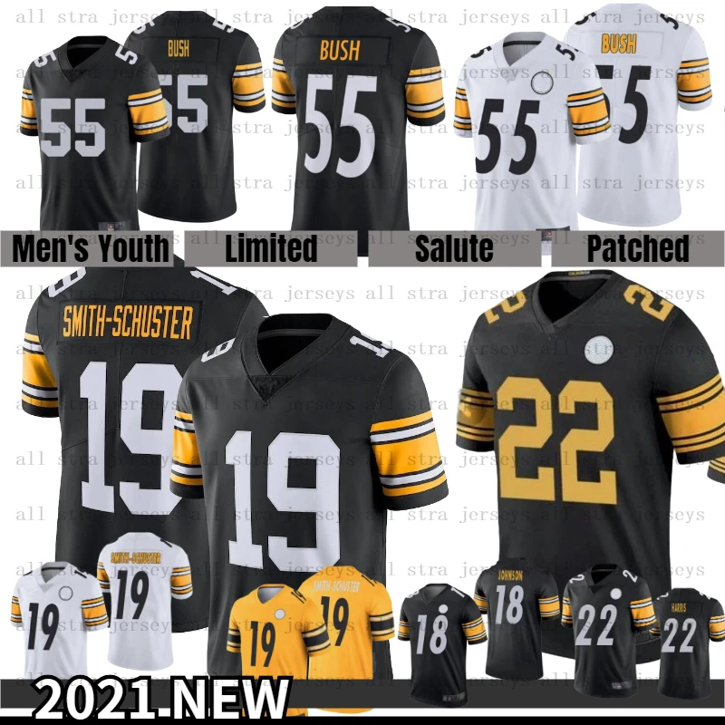 

19 Juju Smith-schuster 22 Najee Harris 55 Davin Bush Men's Black Football Jerseys Sports Jerseys American Football Sports Team