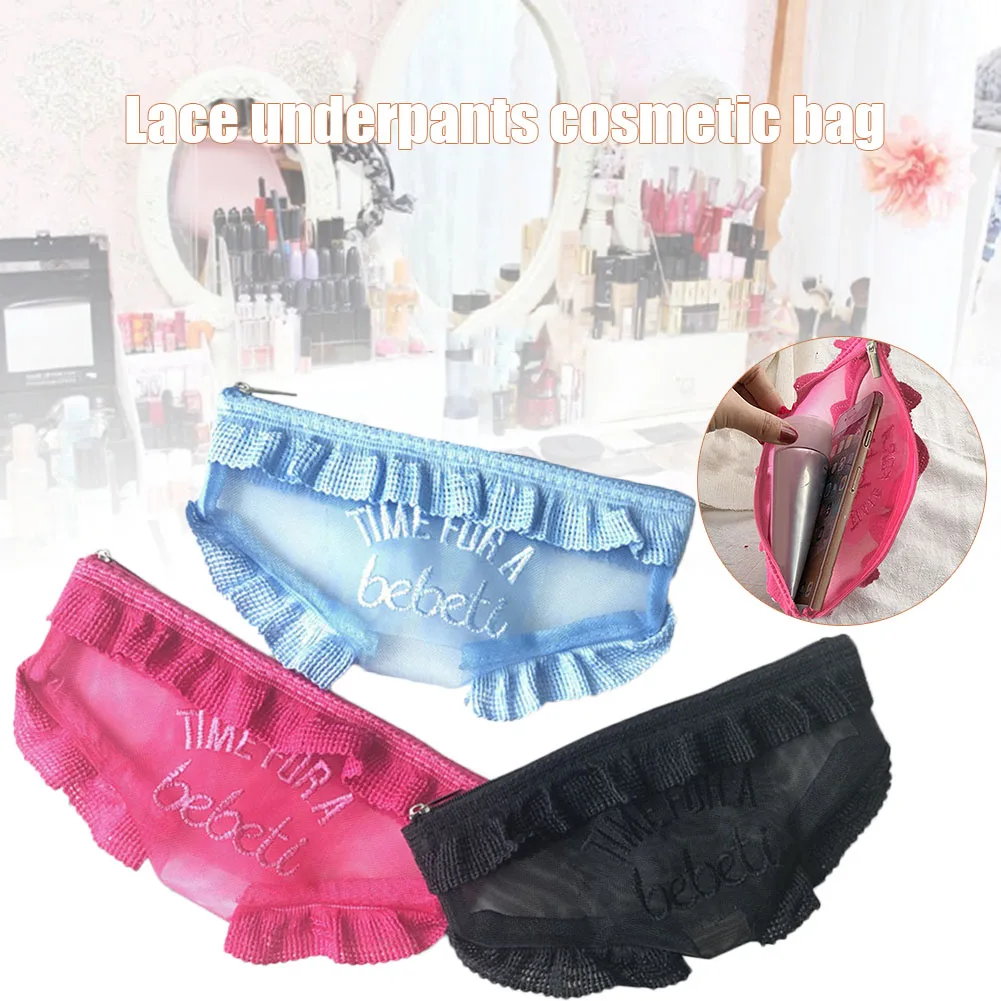 

Female Cosmetic Bag Panties Sexy Lace Cute Girl Makeup Storage Bag New