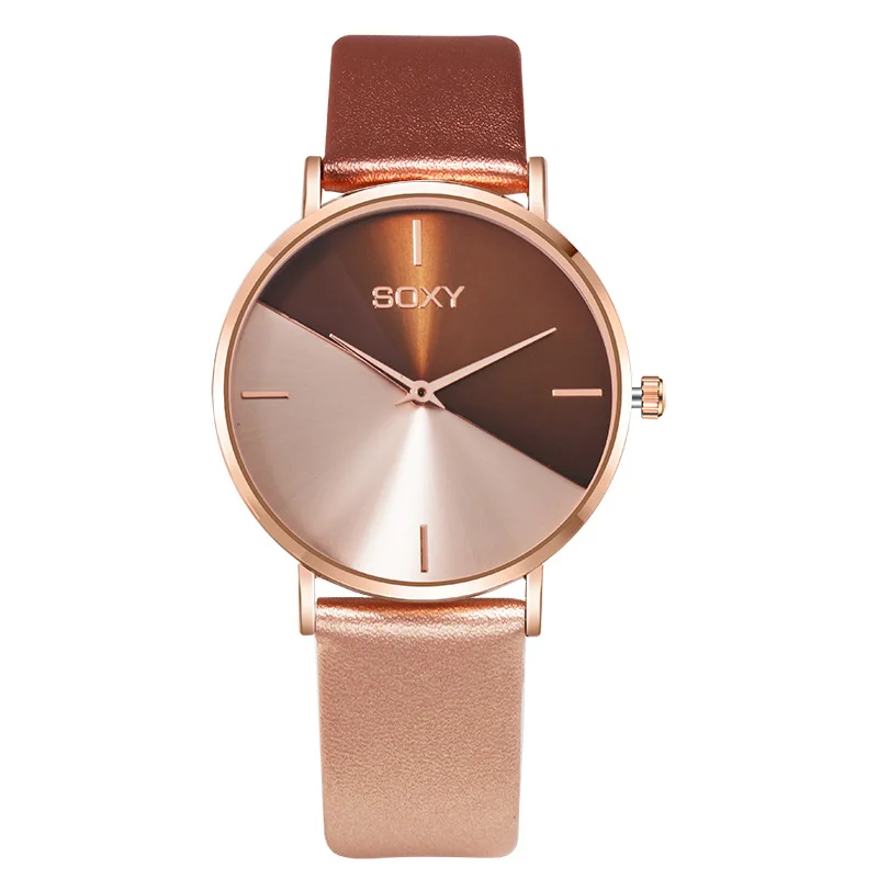 

New trend fashion girls belt quartz watch creative double color dial girls simple casual all-match watch