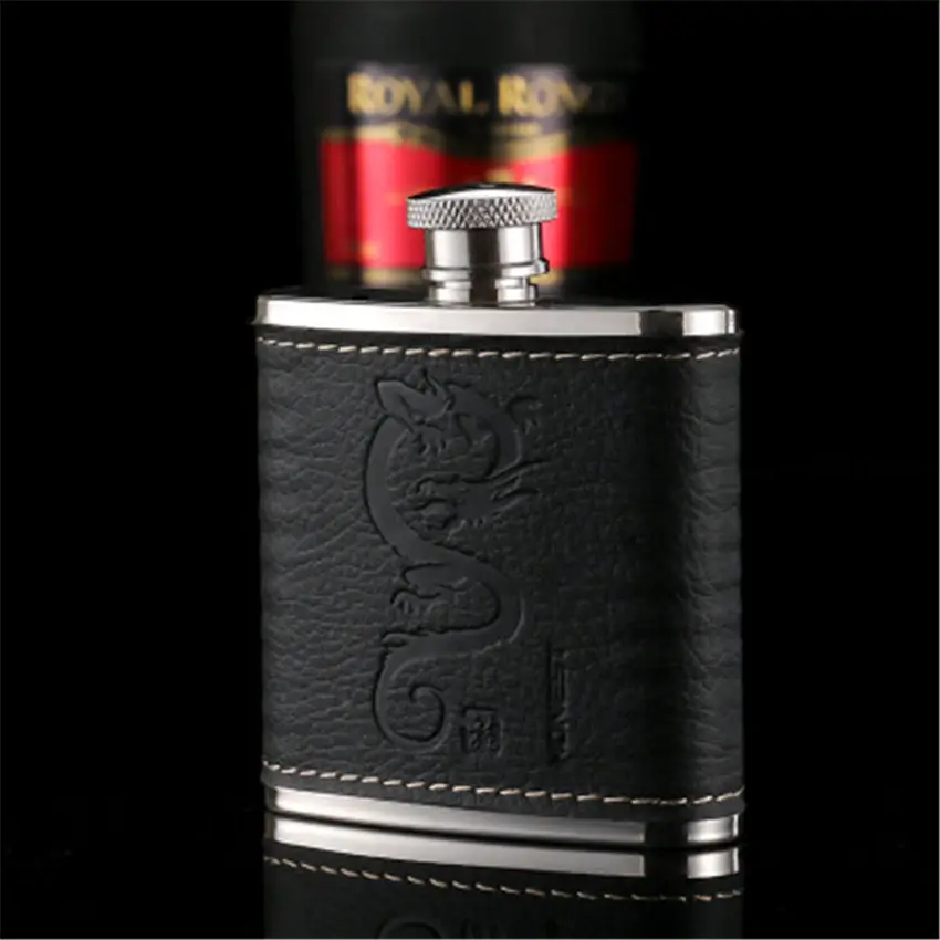 Роскошная фляжка из нержавеющей стали 304 черная кожаная Спортивная портативная