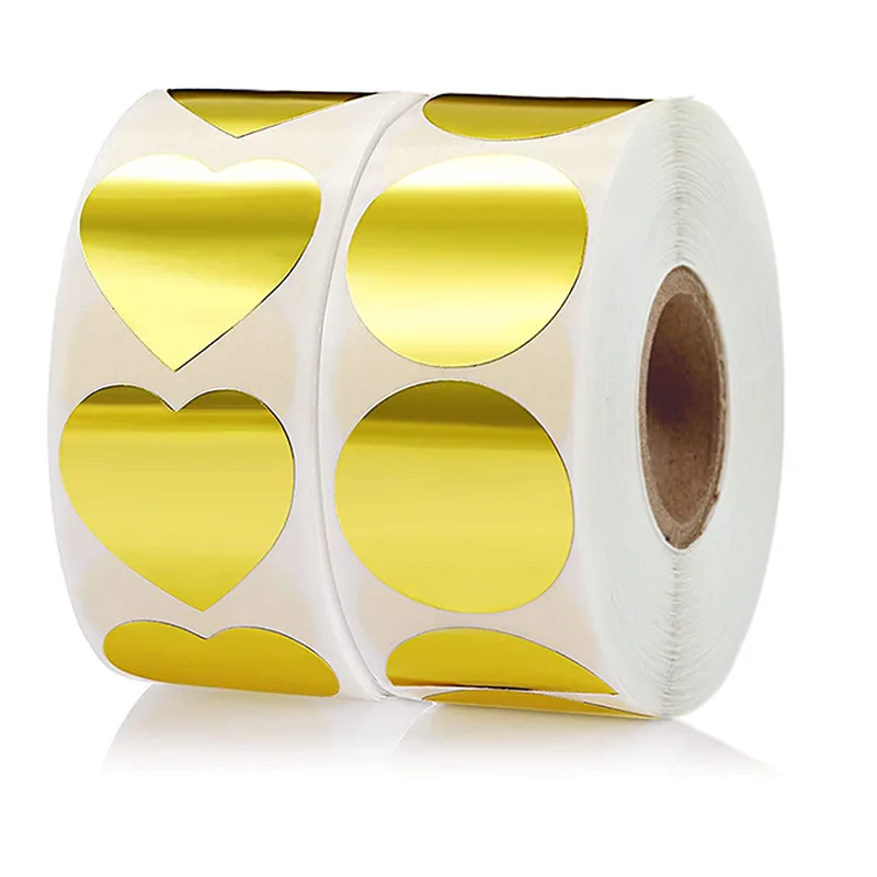 

100-500Pcs Heart-shaped Round Bright Gold Label Stickers Waterproof Envelope Sealing Stickers Student Stationery DIY Stickers