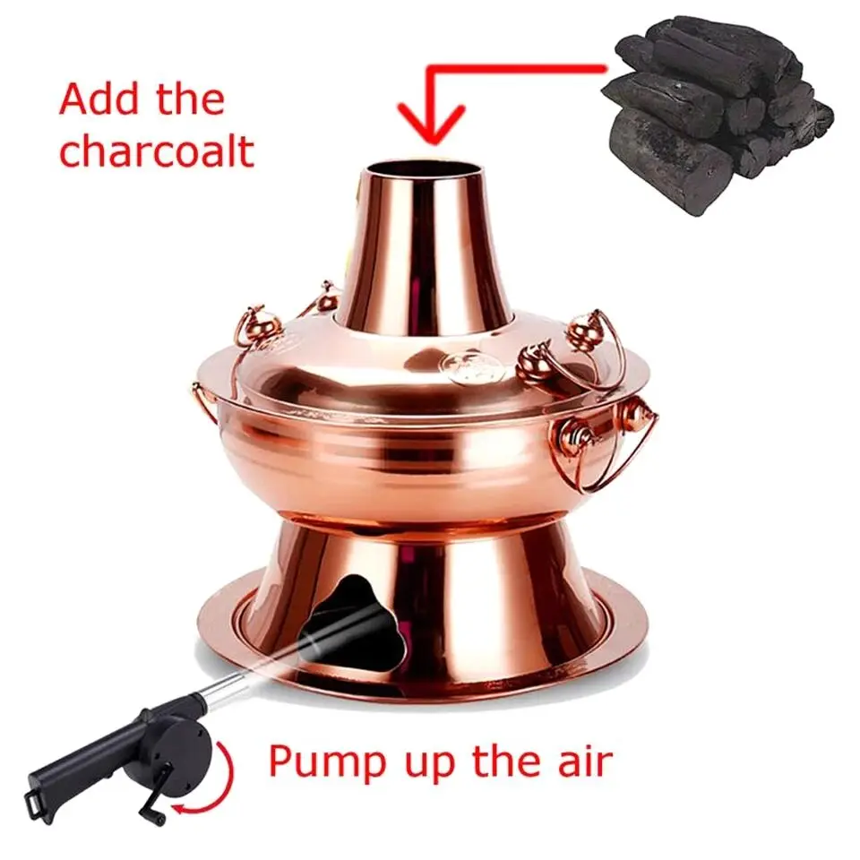 

Hotpot Chinese Copper Cooker Soup Pot Stainless Steel Kitchen Cooking Charcoal Heated Steamer Pot Kitchen Gadgets Cookware