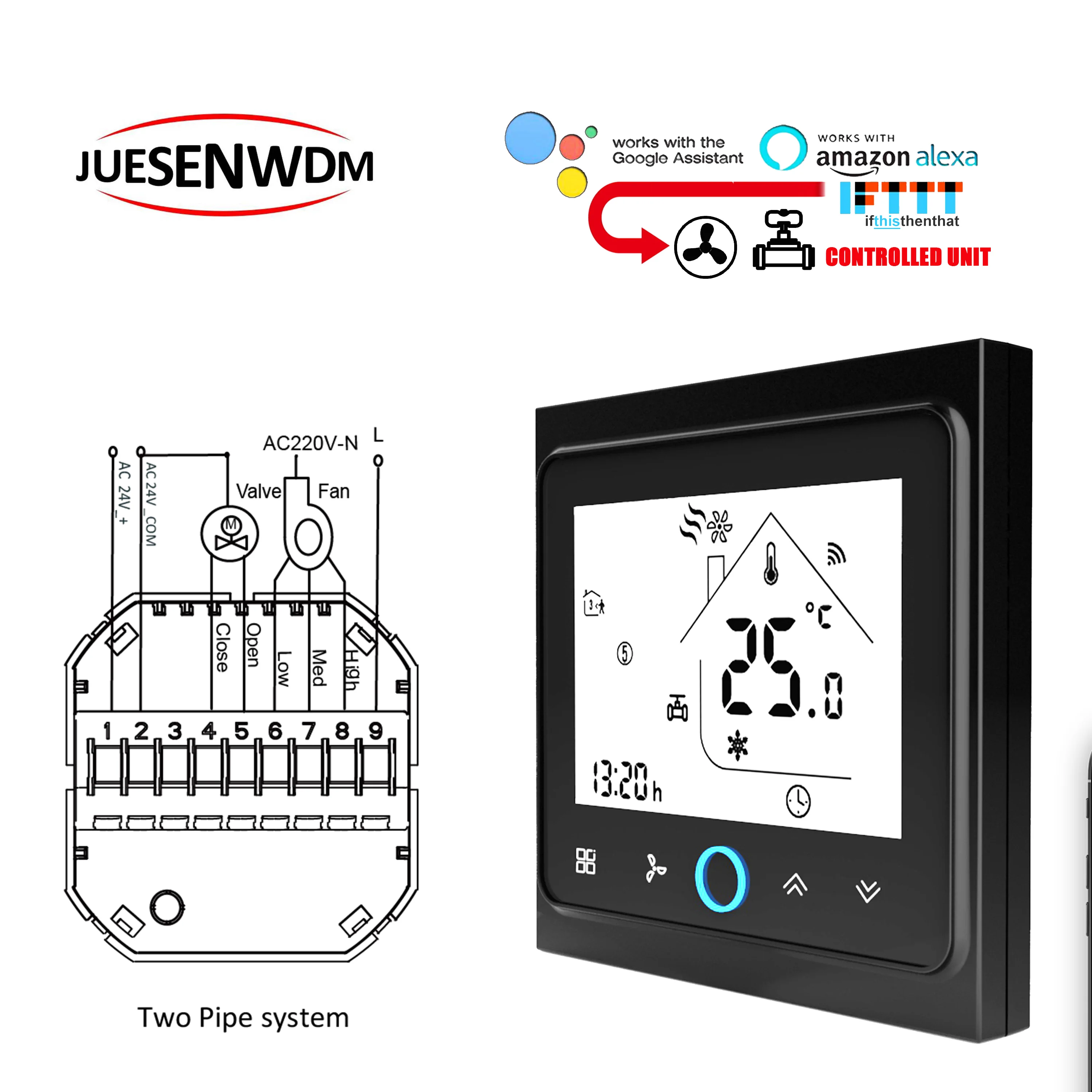 Термостат с клапаном 24 В Wi-Fi/MODBUS и RS485 2-трубный вентилятор модулируемым