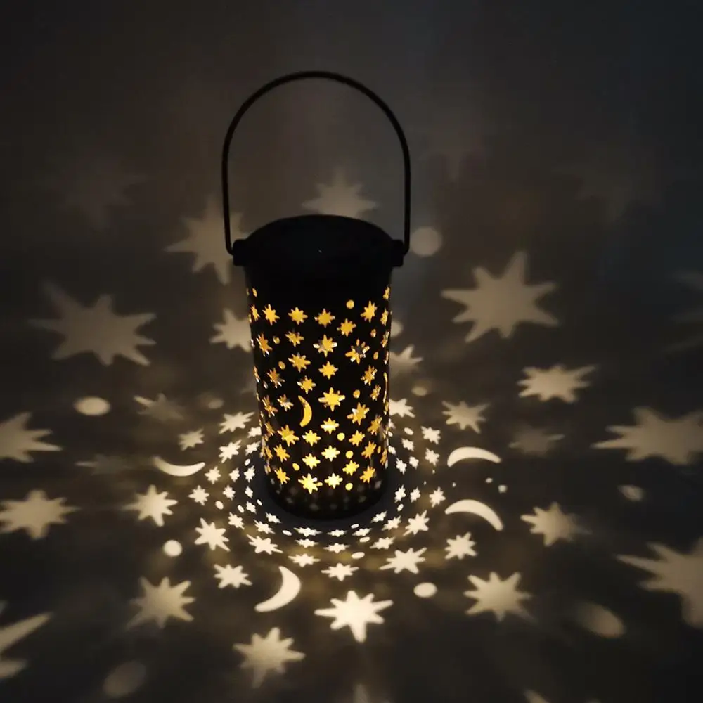 

Solar LED Iron Art Lantern Light Classic Texture Delicate Design Creative Star Moon Hanging Lamp for Garden Yard Pathway