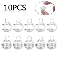10pcs shellhard silver plated necklaces pendants vintage spiral bead cages diy pendant jewellery findings 25mm