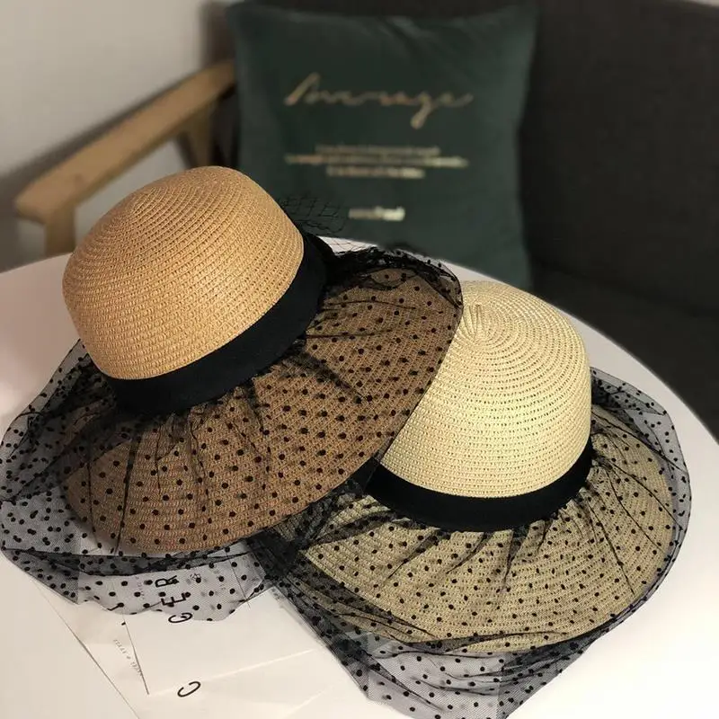 

New net red hat female summer Korean version of wild fashion sun shade net yarn bow straw hat fisherman basin hat