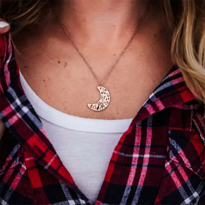 

Vintage Valley Star Moon Tree Pendant Necklace For Women Trendy Unique Unusual Beautiful Charm Chain Female Fashion Jewelry Gift