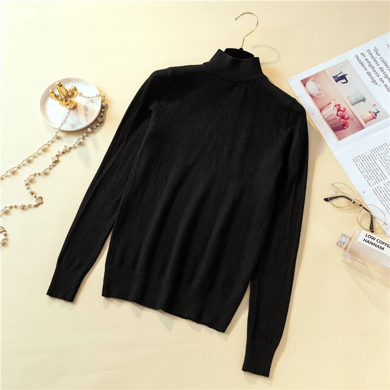 0 3 осень зима водолазка вязаный женский сладкий и пуловеры Тонкий толстый черный