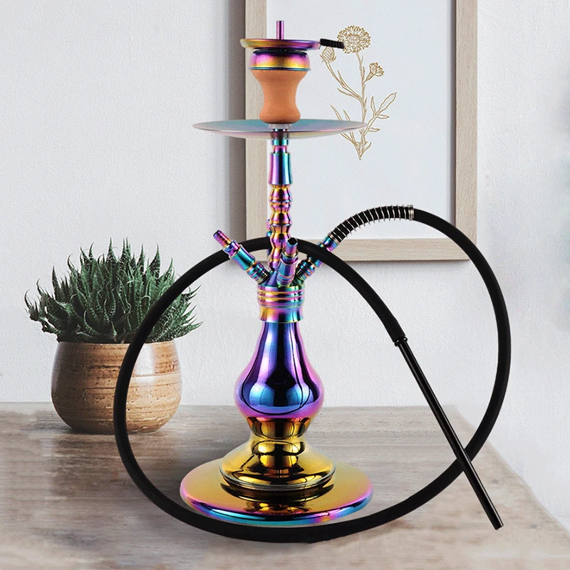 

FDCBFY Arab Hookahs High-end Four Silicone Smoke Pipes Stainless Steel Color Hookah Ceramics Smoke Bowl Bar Clubhouse Shisha