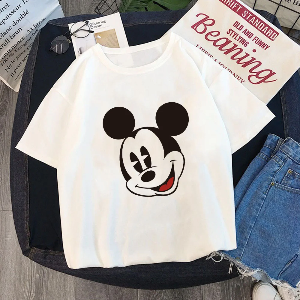 

Women Mickey Mouse Head Print Casual Cartoon Short Sleeve Summer Graphic Girl Womens Clothing Tops T-Shirt Female T Shirt