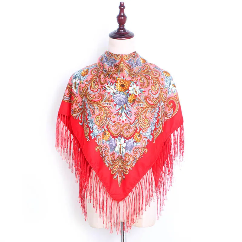 

European American Style Summer Women's Shawl Retro Ethnic Tassel Square Scarf Keep Warm Print New Fashion Spring Female Scarves