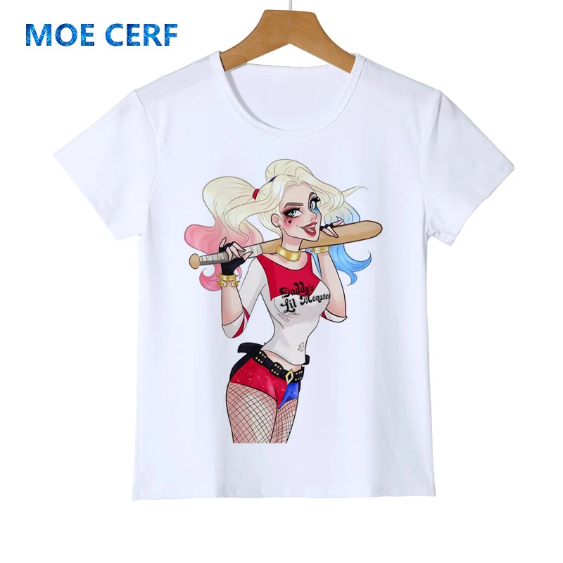 Милая футболка с принтом «Отряд Самоубийц» с принтом «Харли Куинн»; одежда для маленьких мальчиков; забавные повседневные футболки для девочек; Y41-4