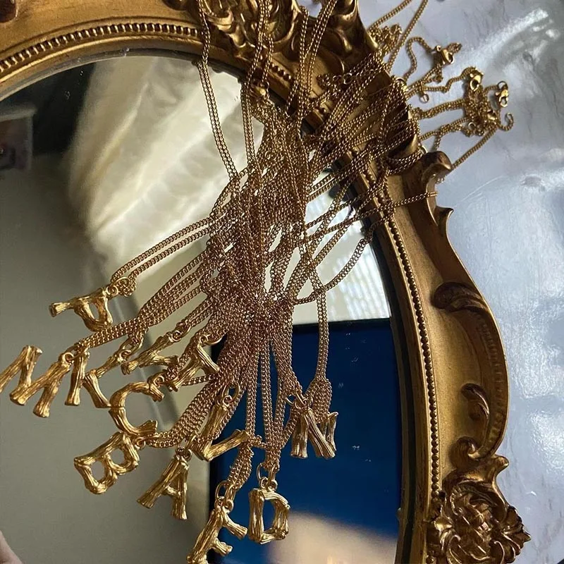 

stainless steel wood-shape Letter Alphabet A-Z Minimalist Initial Pendant Necklace Fashion Twist Chain Neck Jewelry