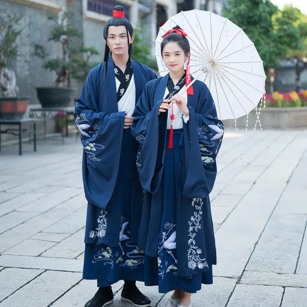 Новинка Hanfu мужские костюмы для китайского народного танца синий халат с