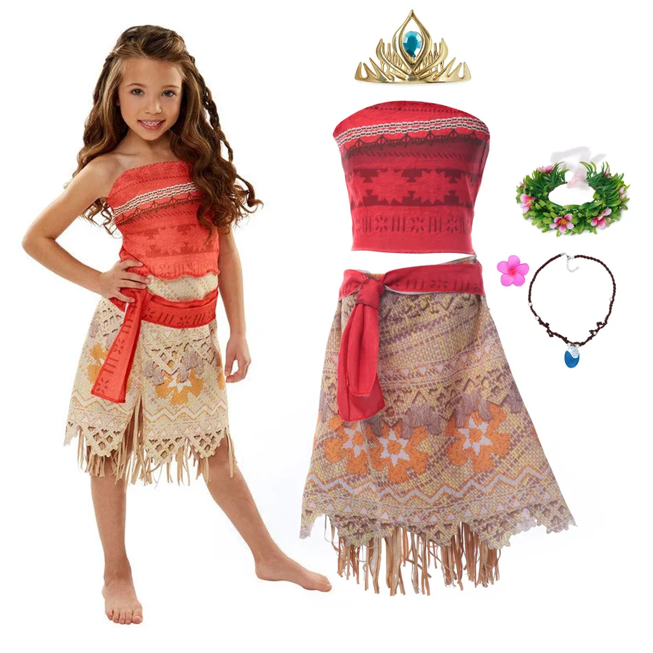 Halloween Dress Up Party Moana Costume Little Girl Summer Princess Fancy Clothes Children Vaiana Outfit for 2 3 5 6 8 10Y JYF