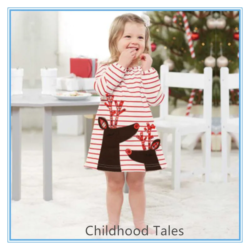 

Girls children's fashion skirts New Year Christmas striped fawn dress fashionable clothing clothes
