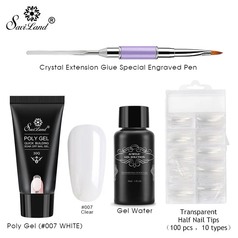 clear gel set Saviland полигель набор УФ акриловый строительный поли гель Быстрое расширение дизайн ногтей Pro Длинный натуральный гель для ногтей Желейная резинка гель лак - Цвет: clear gel set