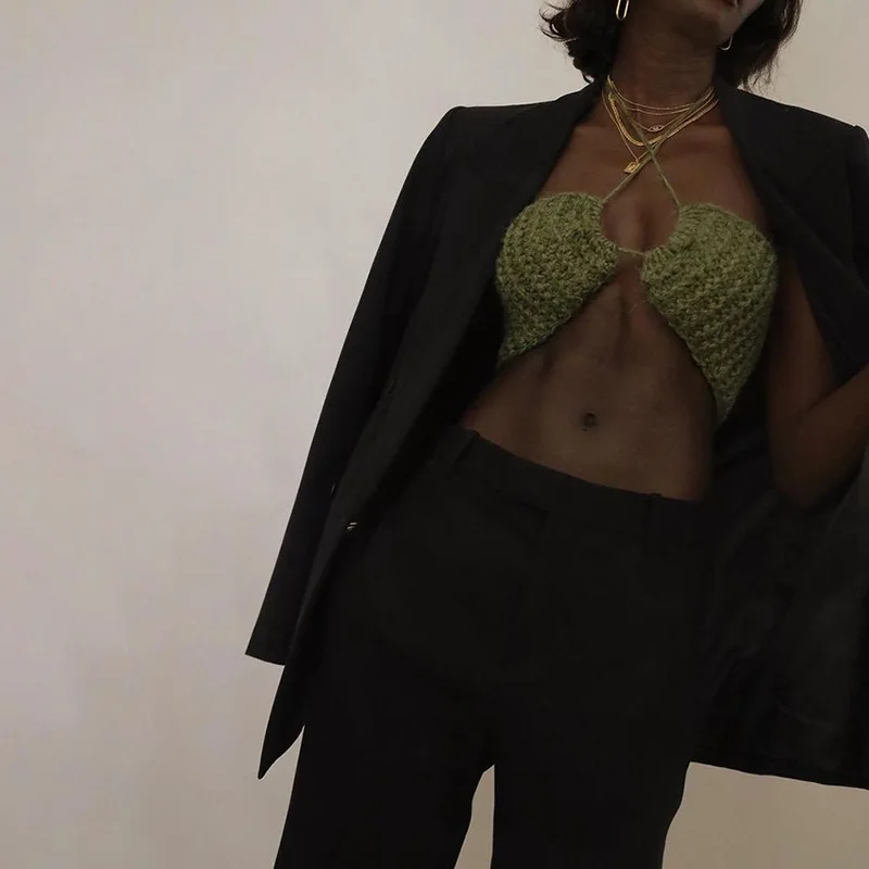 Cryptographic/летние вязаные сексуальные укороченные топы на бретельках для женщин без