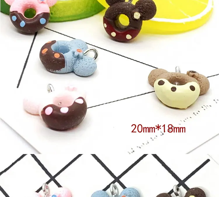 5 шт. 20*18 мм Kawaii 3D моделирование Еда смолы Микки пончик Подвески для DIY серьги брелок Ювелирный Аксессуары ll036
