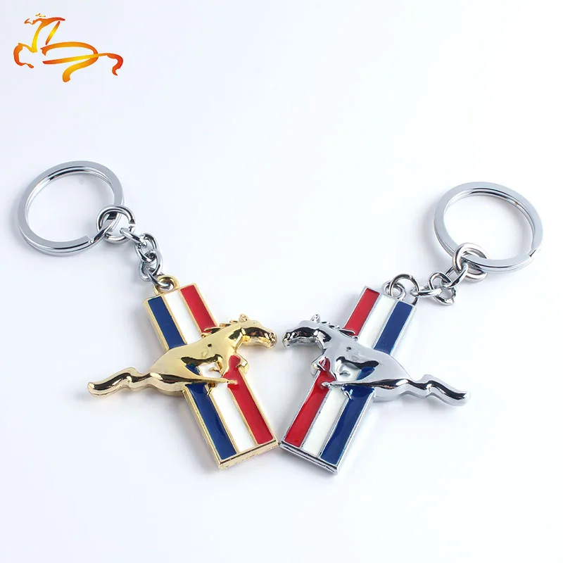 

Chrome Metal Silver Running Horse Logo Emblem Key Ring Keychain For Mustang Decoration