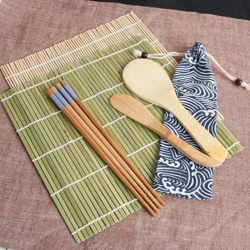 

Набор инструментов для суши, коврик для суши, палочки для еды, ложка для риса, бамбуковый нож, японские кухонные принадлежности