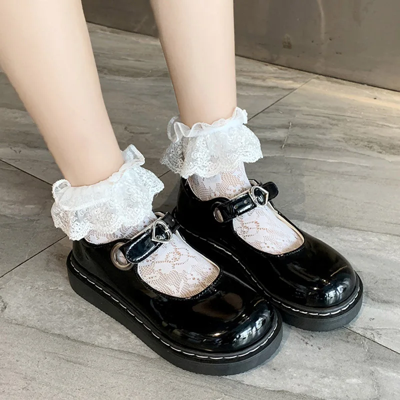 

2021 Spring Autumn Girls Lolita Shoes Patent Leather Women Mary Janes Shoes Platform Woman Flats Round Toe Ladies Shoes Black
