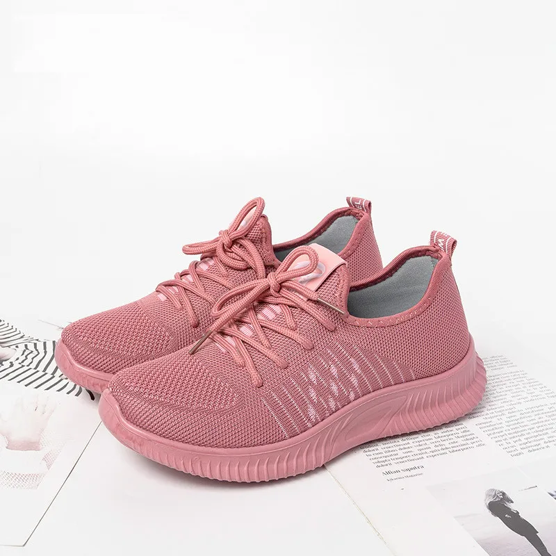 

2021 Women Flat Platform Sneakers Mesh Breathable Walking Sock Sneakers Woman Female Vulcanized Shoes Lace Up Zapatillas Mujer