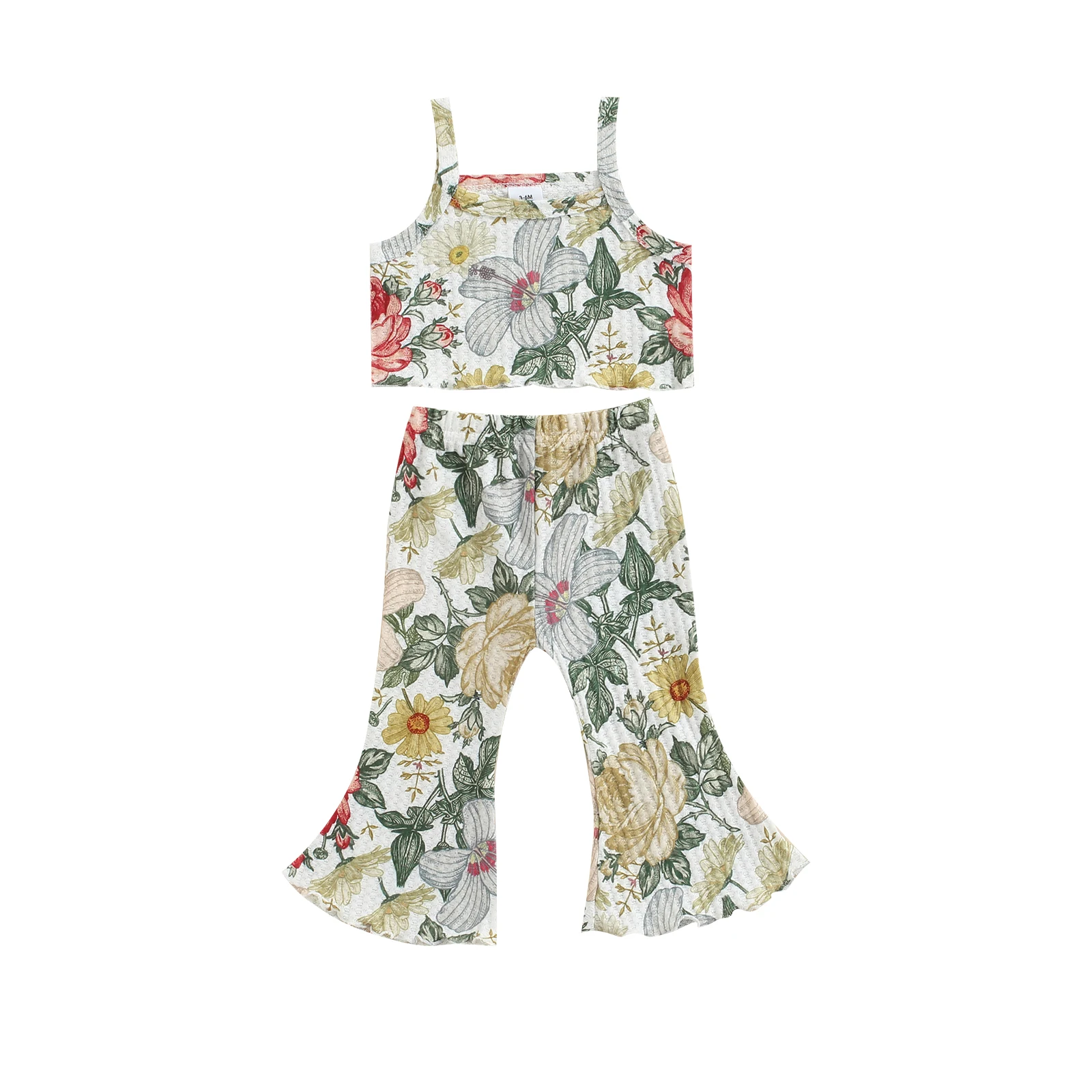 

Emmababy 2022 г. Для маленьких девочек г. Комплект из жилета и брюк модная вафельная кофта с цветочным принтом и расклешенные брюки