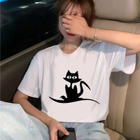 funny black cat printed women t shirt cartoon short sleeves women shirt cute female t shirt camiseta mujer streetwear
