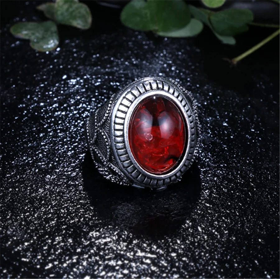 

Hot Bohemian Red Glass Fashion Rings For Women Antique Pattern Silver Color Men Ring Vintage Jewelry Drop Shipping 2020 New