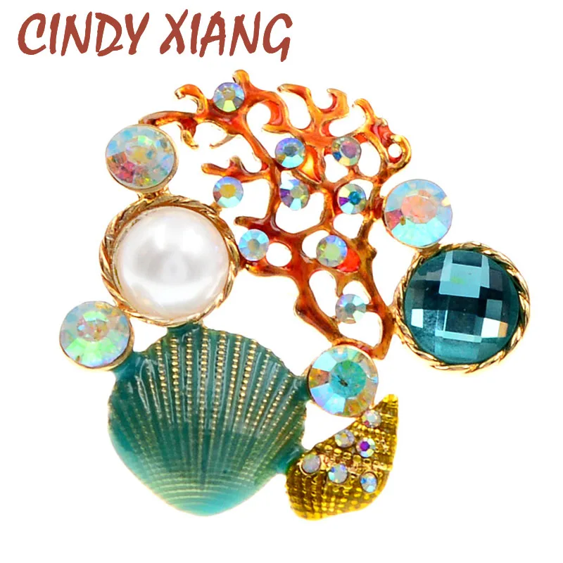 

Винтажная жемчужная брошь CINDY XIANG, броши в виде дерева в виде ракушки, большие стразы, элегантные булавки из натурального брошь в виде моллюс...